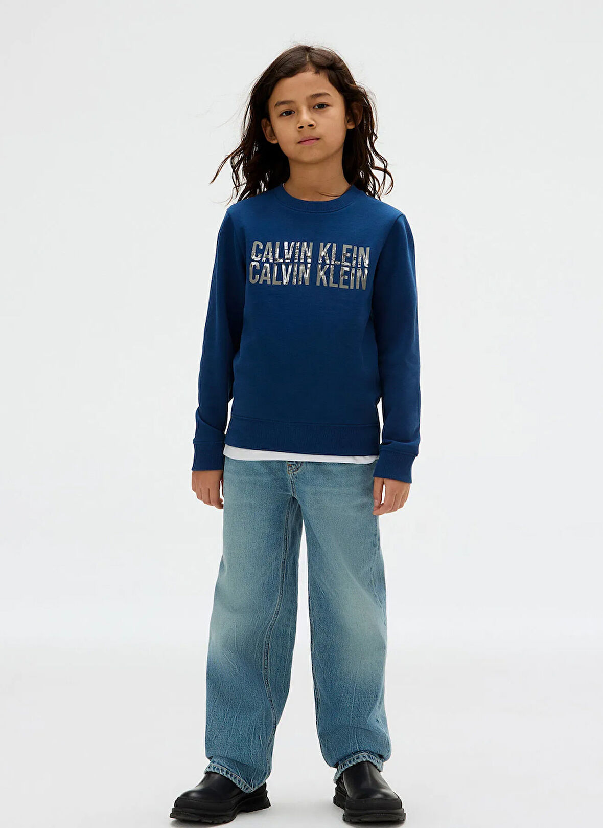Calvin Klein Baskılı Erkek Çocuk Mavi Sweatshırt IB0IB02527C3I