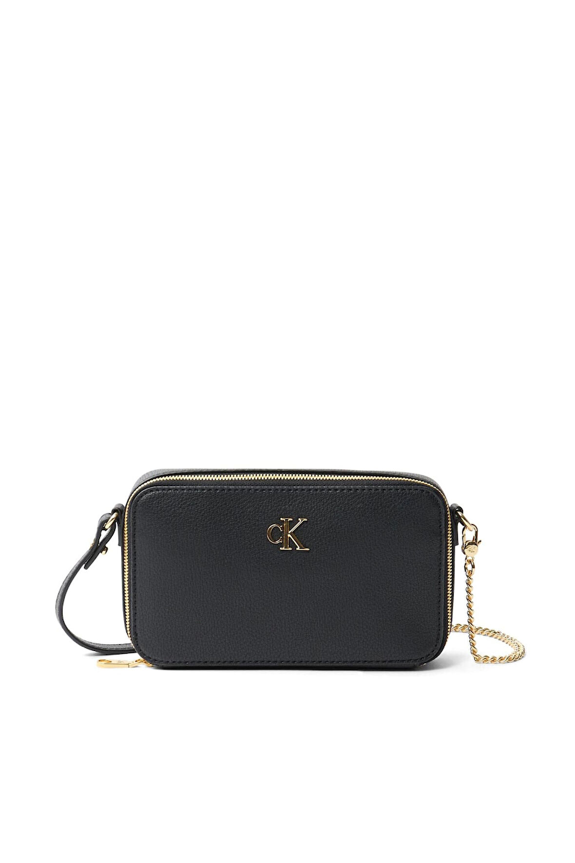 Kadın Zincir Askı Detaylı Minimalist Monogramlı Kamera Çantası - Siyah | 2XL