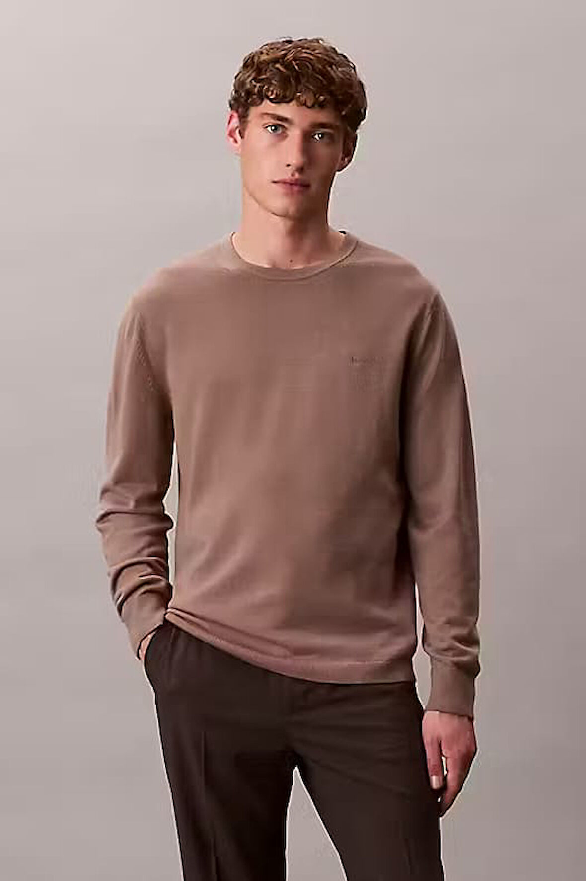 Erkek Regular Fit Merinos Yünü Triko Kazak - Vizon | M