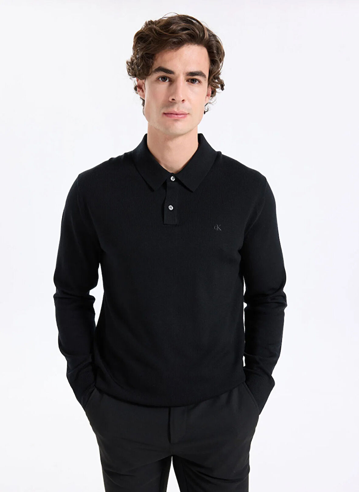 Calvin Klein Bisiklet Yaka Normal Siyah Erkek Kazak LV04LD319GUB1_LS 100% MERINO POLO 1