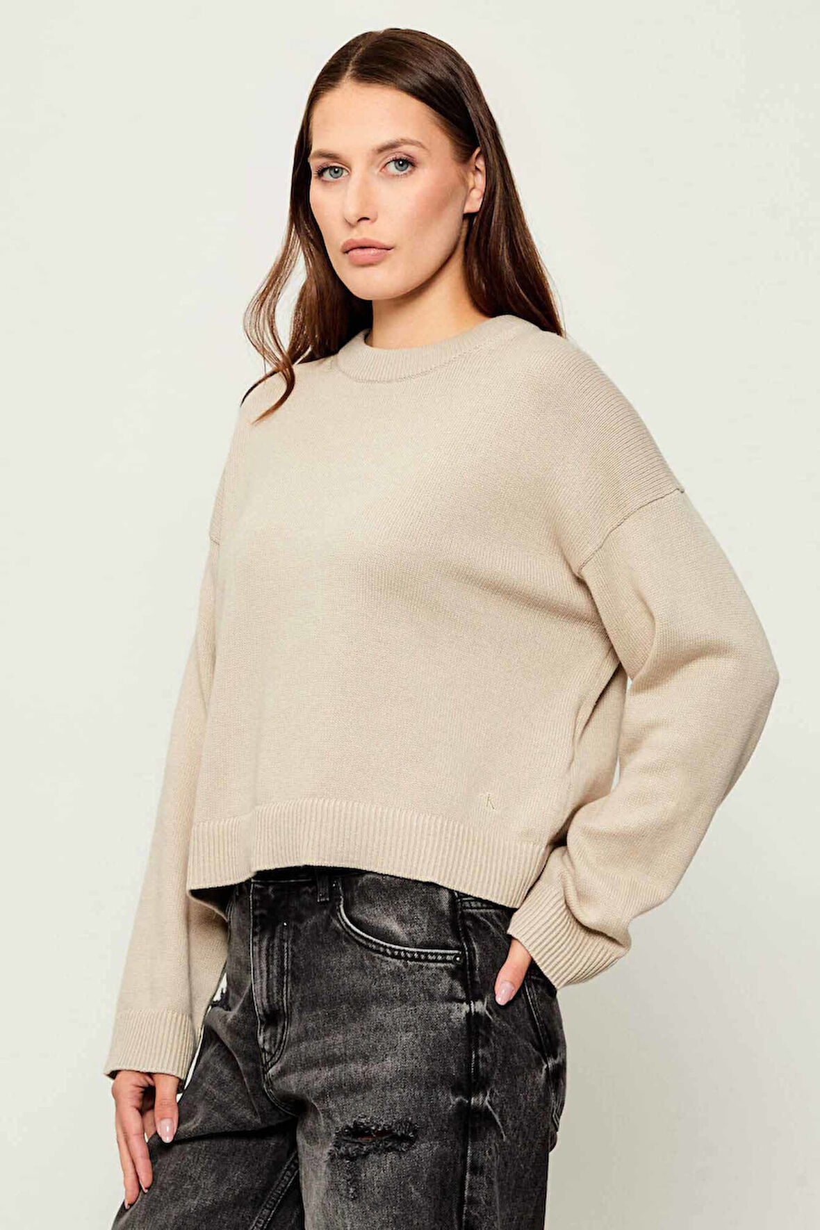 Kadın Bisiklet Yaka Regular Fit Kısa Kazak - Bej | XS