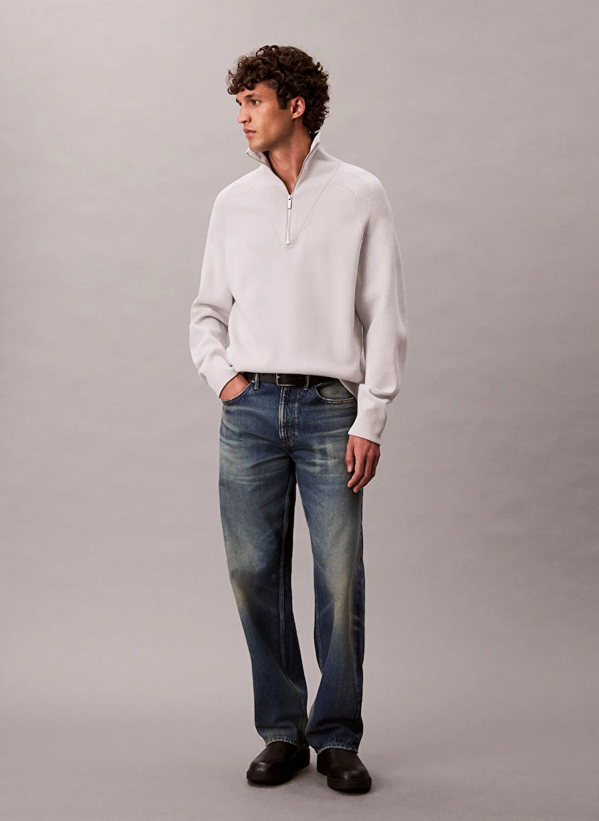 Calvin Klein Bisiklet Yaka Normal Beyaz Erkek Kazak LV04LD313G67U_LS SNOWY TECH KNIT BO