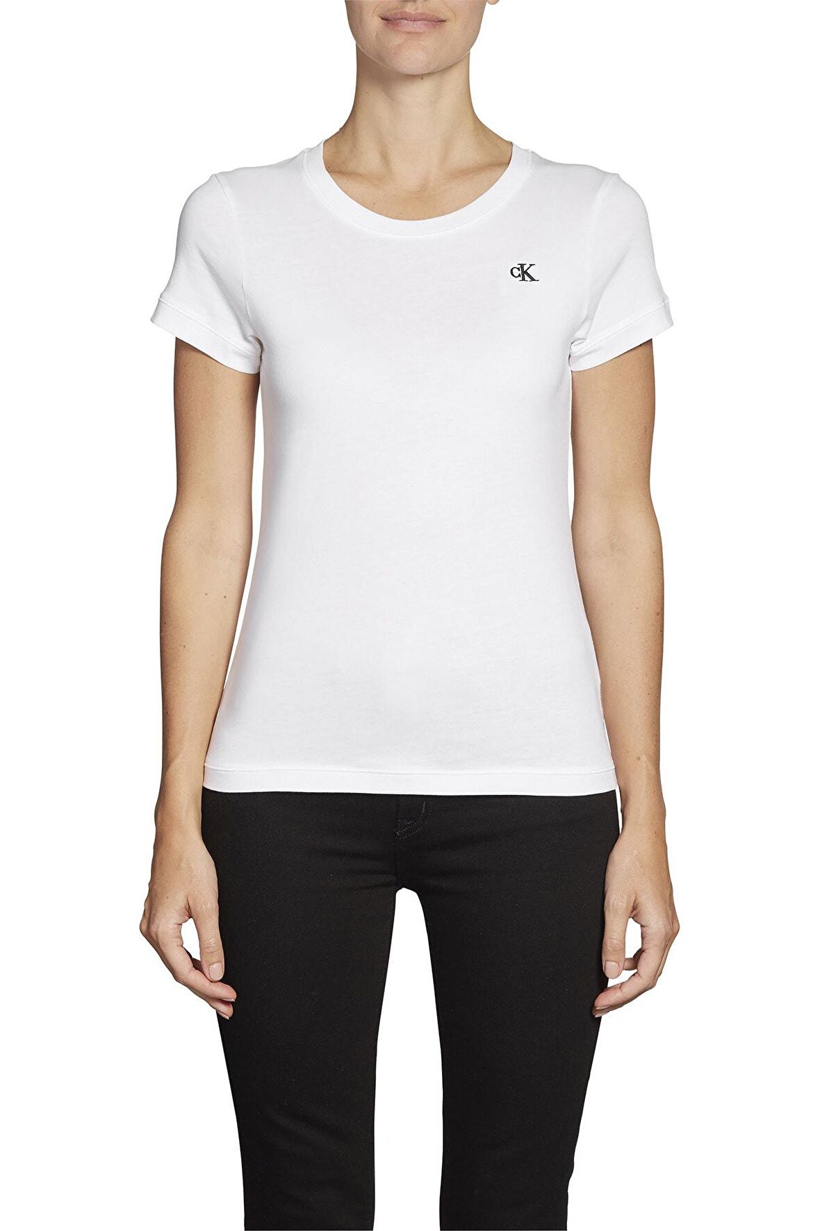 Calvin Klein Jeans Bisiklet Yaka   Normal Kalıp  Beyaz Kadın T-Shirt J20J212883YAF Beyaz T-shirt