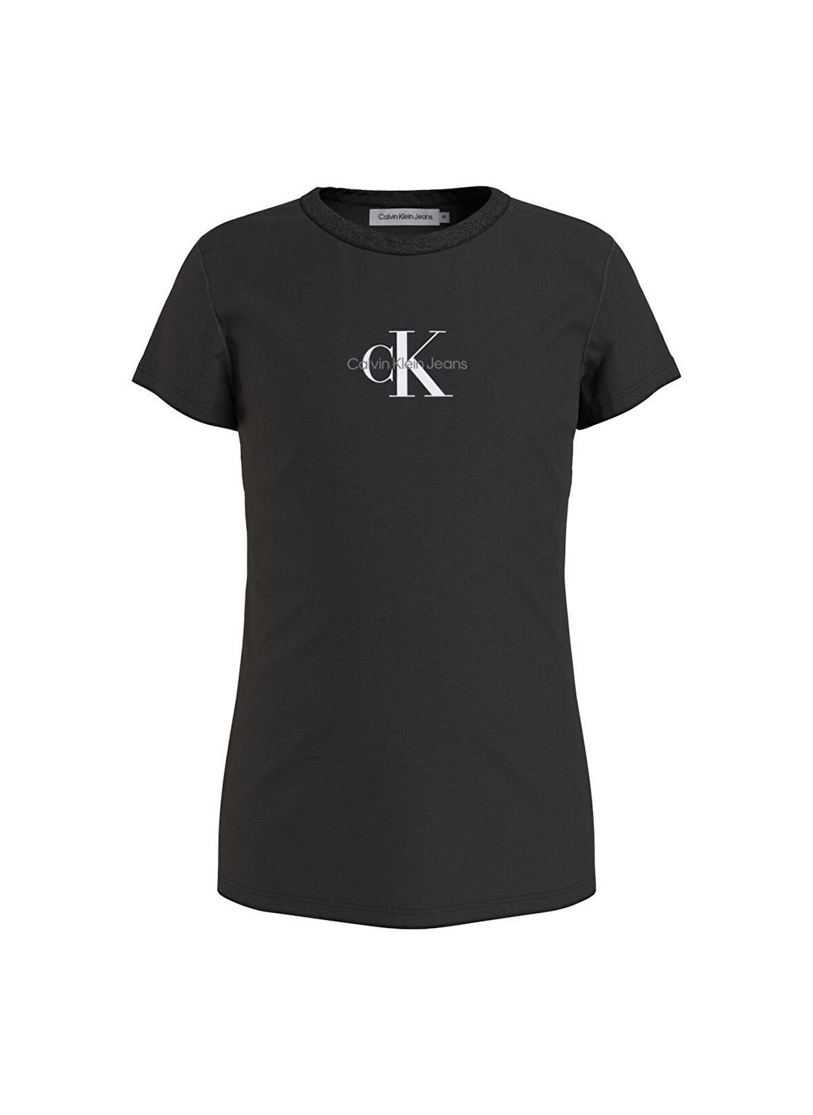 Calvin Klein Ig0Ig01470-Micro Monogram Top Bisiklet Yaka  Normal Kalıp Düz Siyah Kız Çocuk T-Shirt