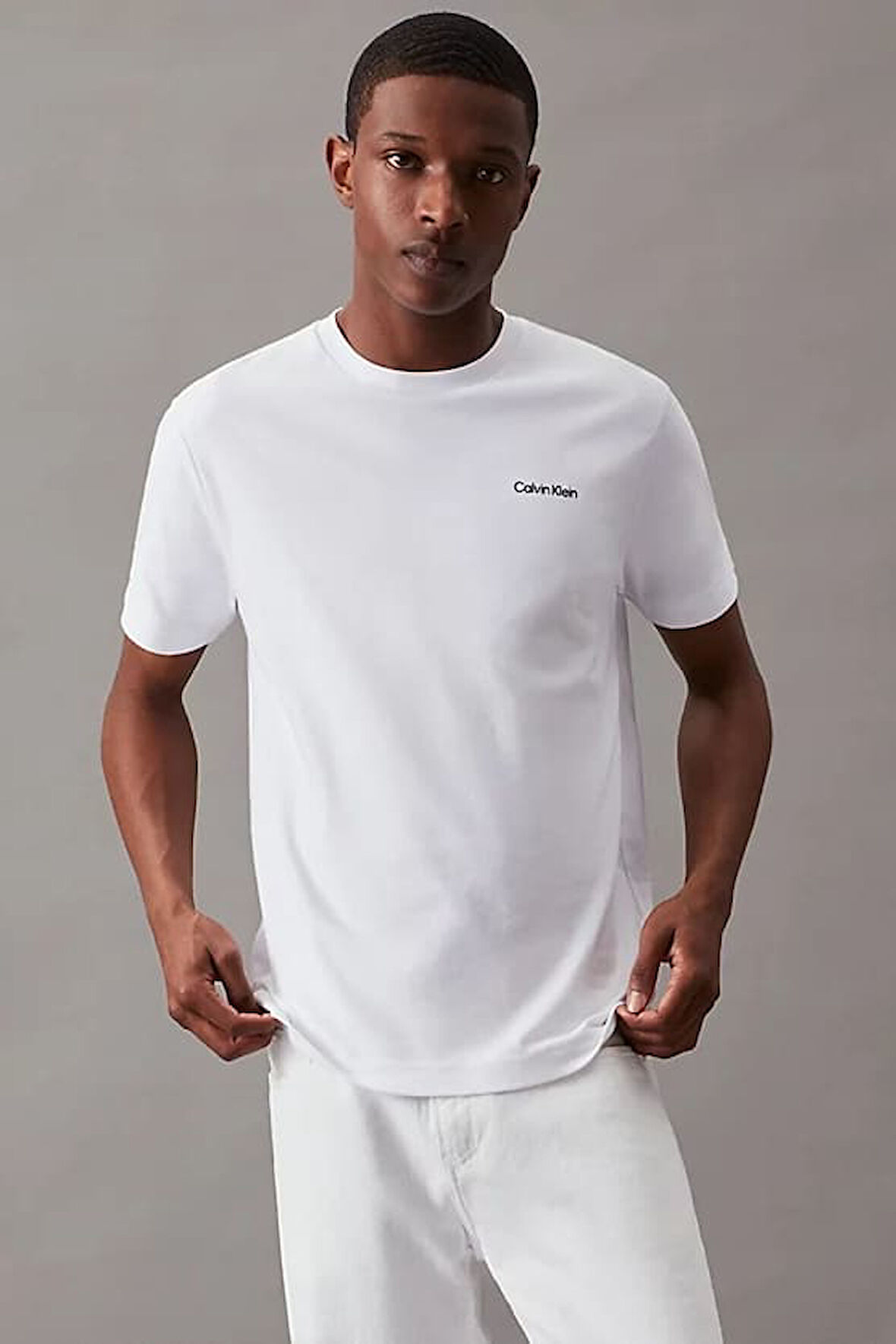 Erkek Ck Mikro Logo İnterlock T-Shirt - Beyaz | XS