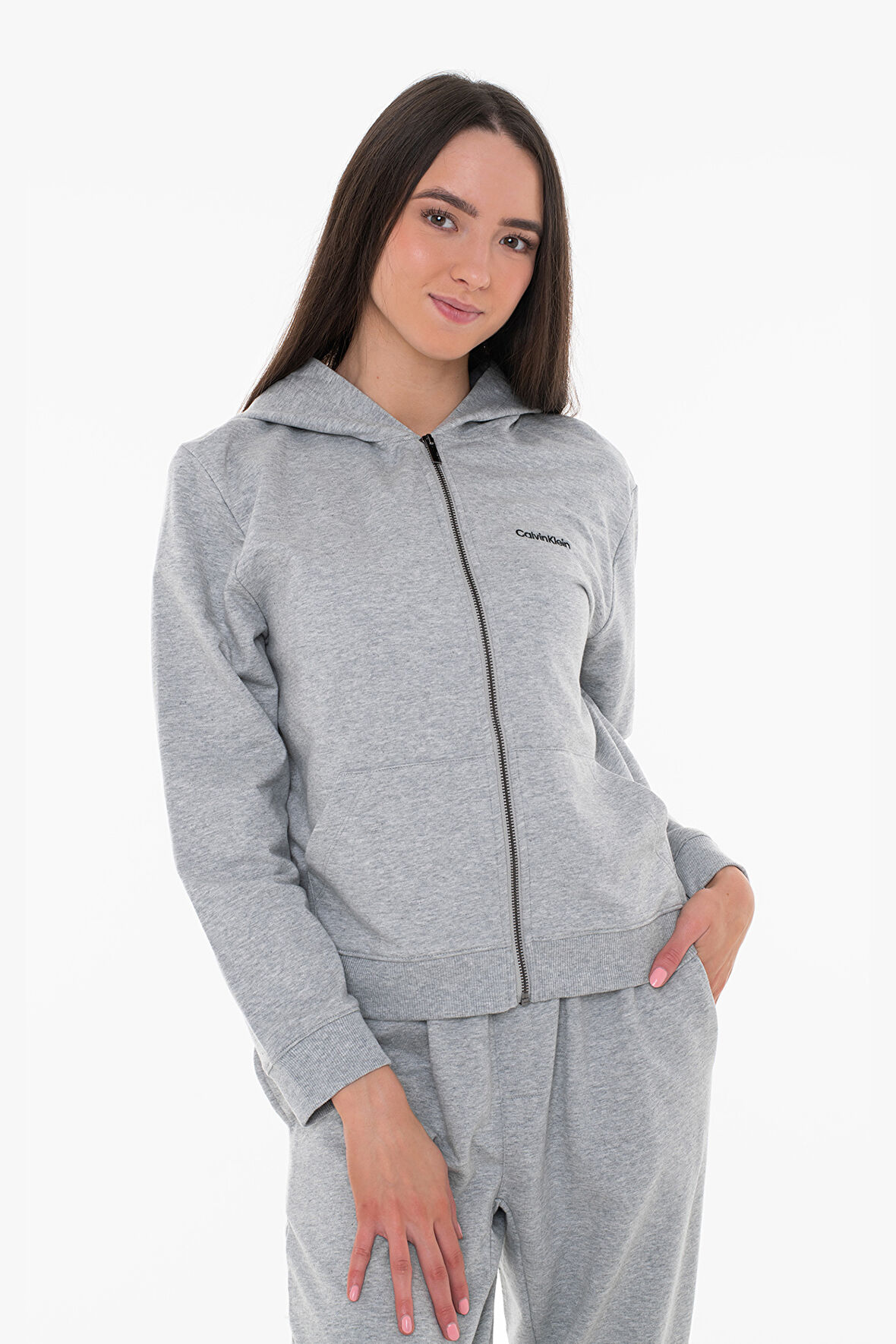 Kadın FULL Fermuarlı HOODIE Lounge & Sleepwear Sweatshirt - Gri  | L