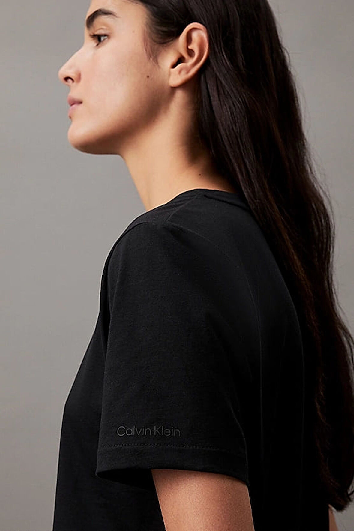 Kadın Ck Smooth Pamuklu T-Shirt - Siyah | M