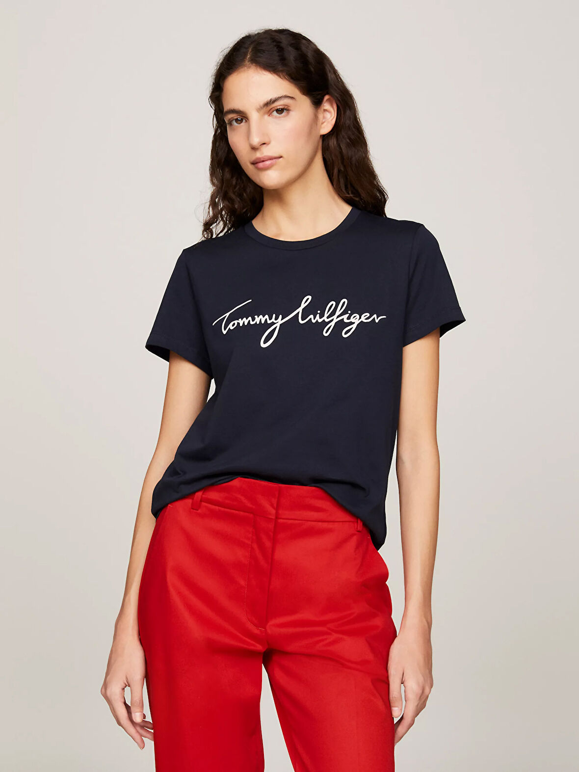 Kadın Herıtage Bisiklet Yaka Logo T-Shirt-Lacivert | XS