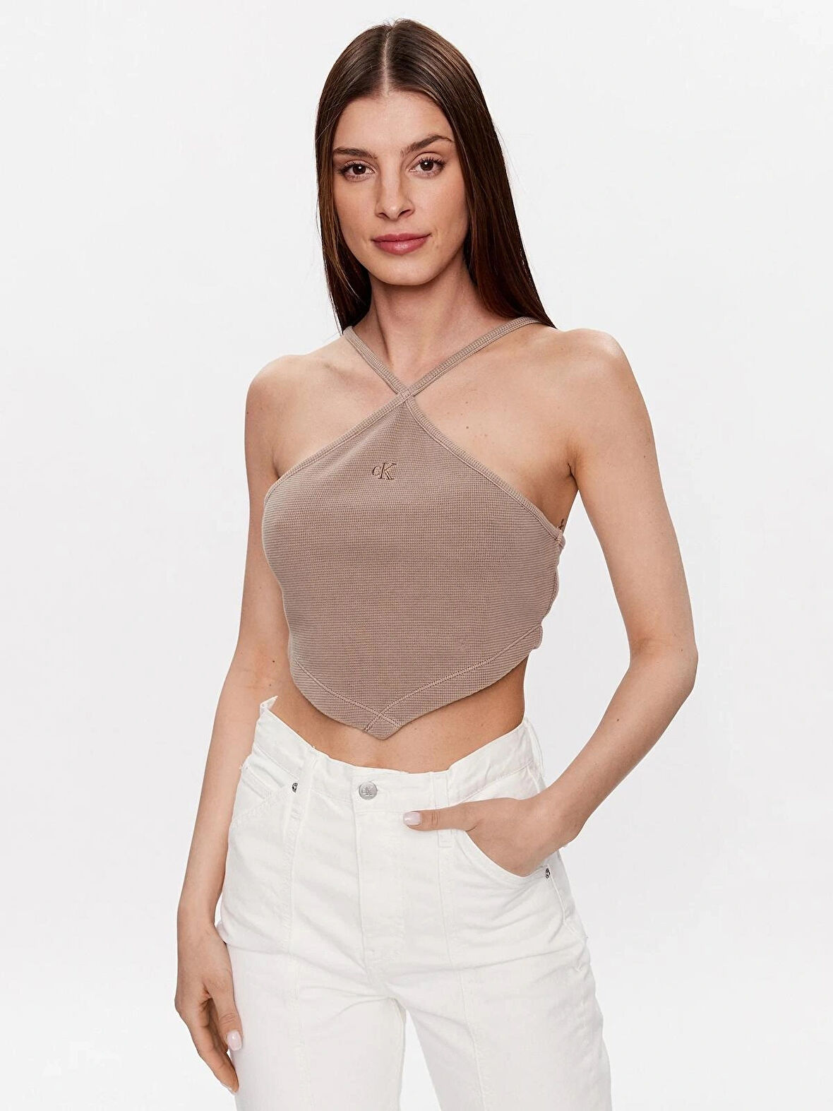 Calvin Klein Waffle Halter Neck Top Crop Top 