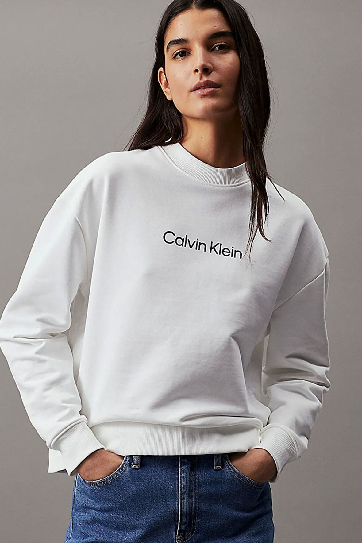 Kadın CK HERO Logo Sweatshirt - Beyaz | XS
