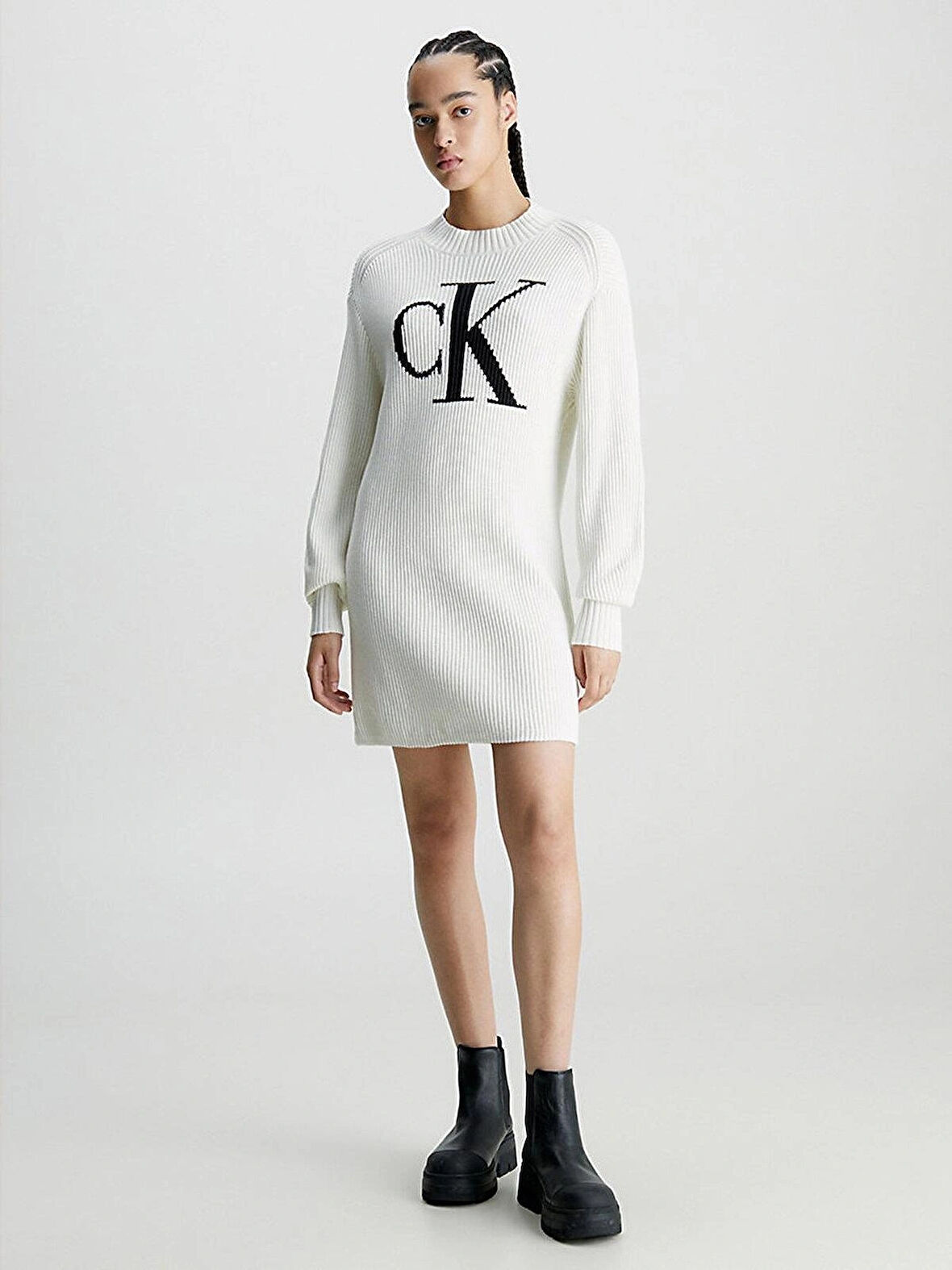 Calvin Klein Ck intarsia Loose Sweater Dress Elbise Kadın