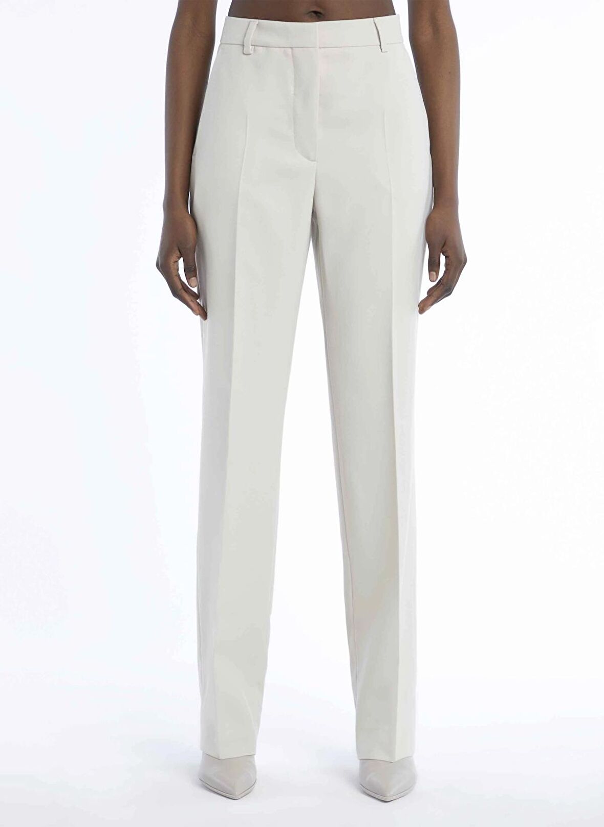 Calvin Klein Yüksek Bel Normal Açık Gri Kadın Pantolon ESSENTIAL SLIM STRAIGHT PANT