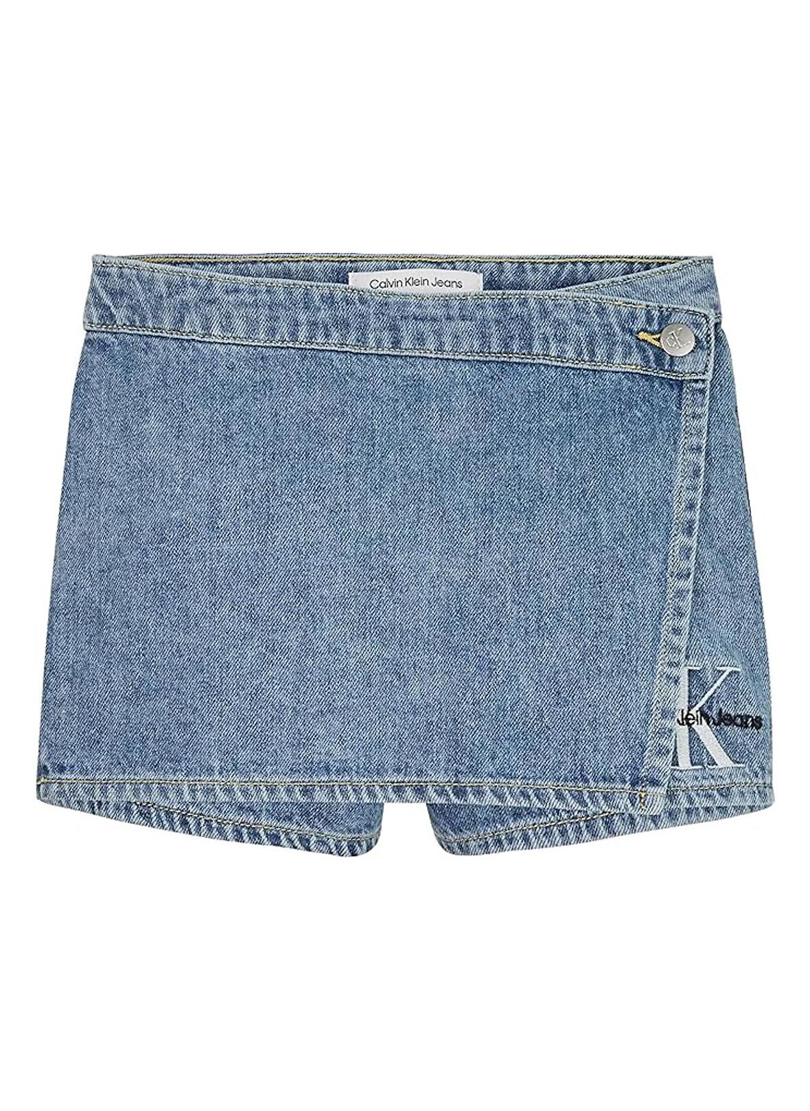 Calvin Klein Normal Bel Normal Mavi Kadın Şort MID MARBLE BLUE LW DENIM SKORT