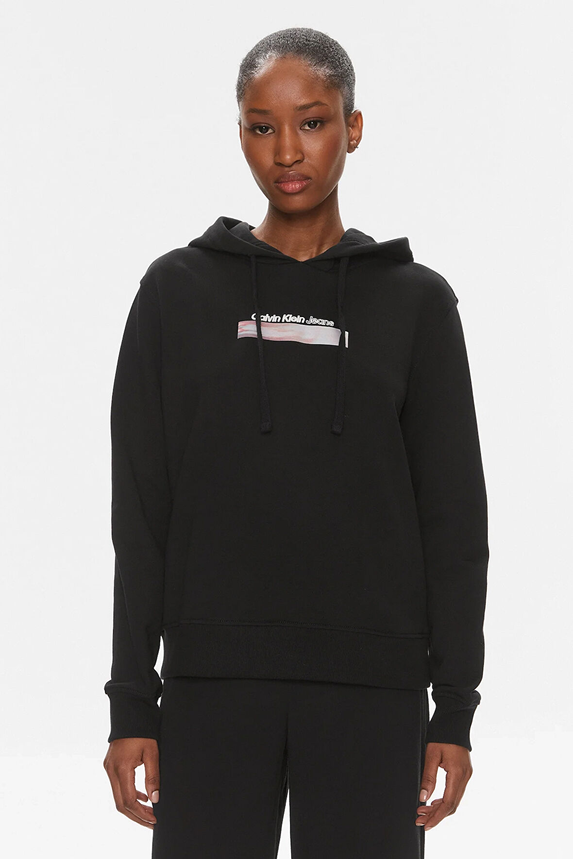 Kadın CK DIFFUSED Kapüşonlu Sweatshirt - Siyah  | S