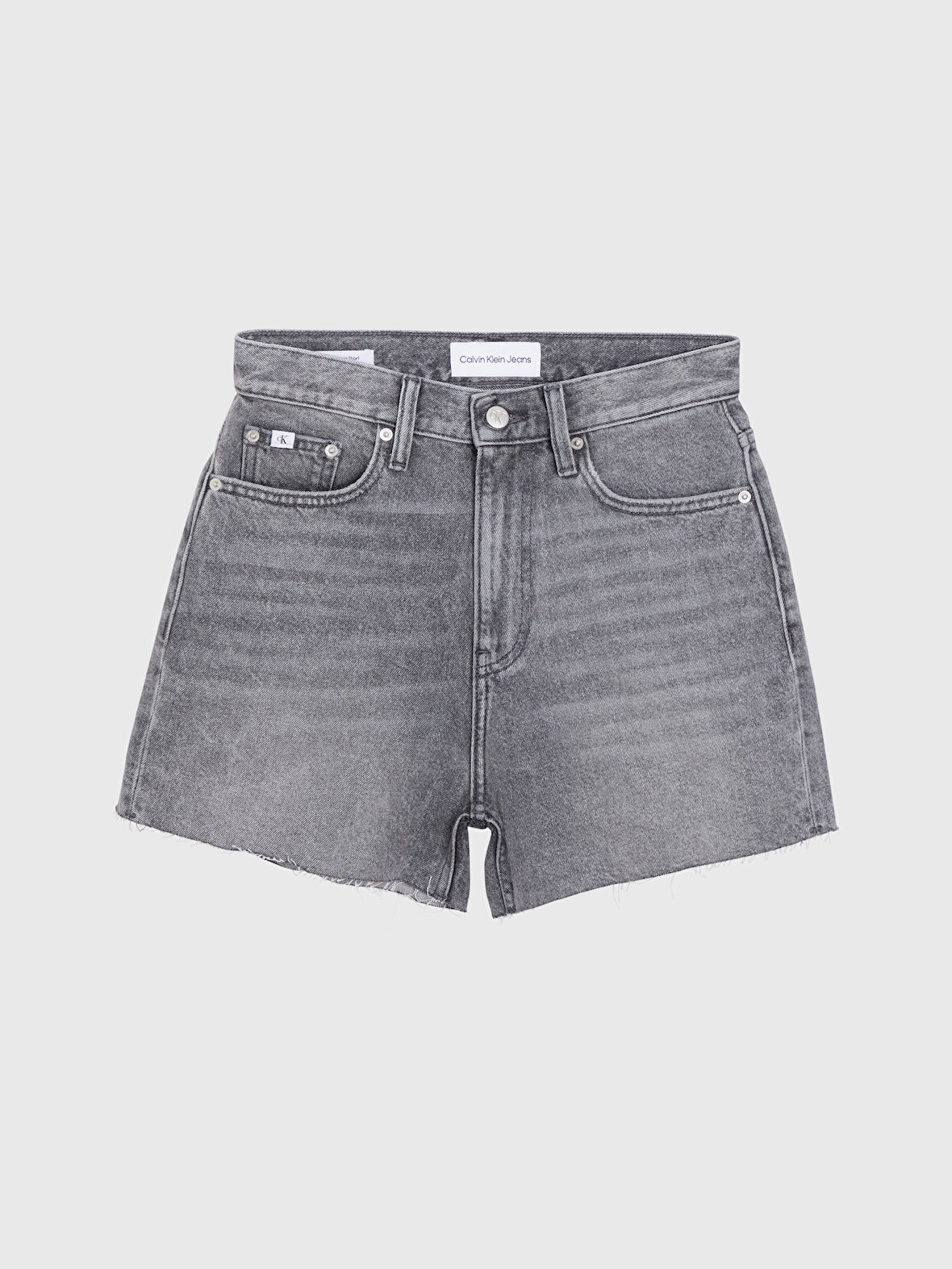 Kadın Marka Logolu Şık Görünüşlü Kot Denim Kumaş Kısa Kapri Pantolon Koyu Gri Kapri J20J223508-1BZ