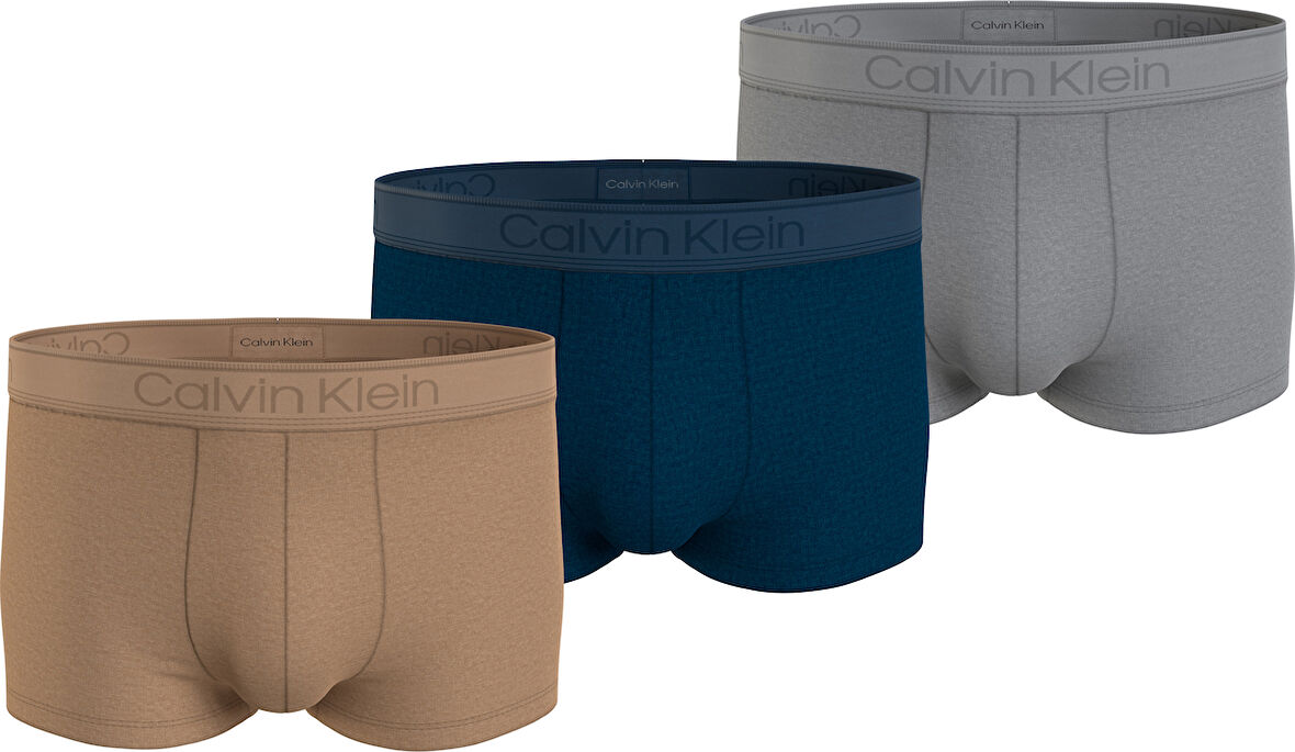 Erkek Calvin Klein İmzalı Elastik Bantlı Lacivert-Açık Kahvrengi- Lacivert Boxer 000NB3651A-MGW