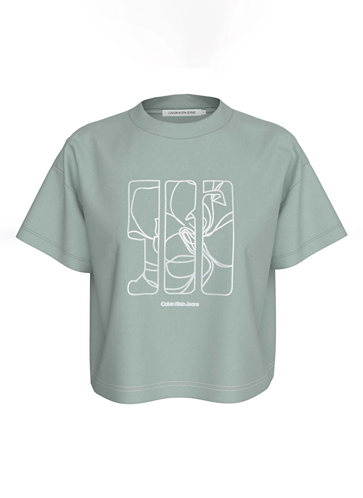 Calvin Klein Jeans Yuvarlak Yaka Baskılı Mint Kadın T-Shirt EMBROIDERED AW RELAXED TEE