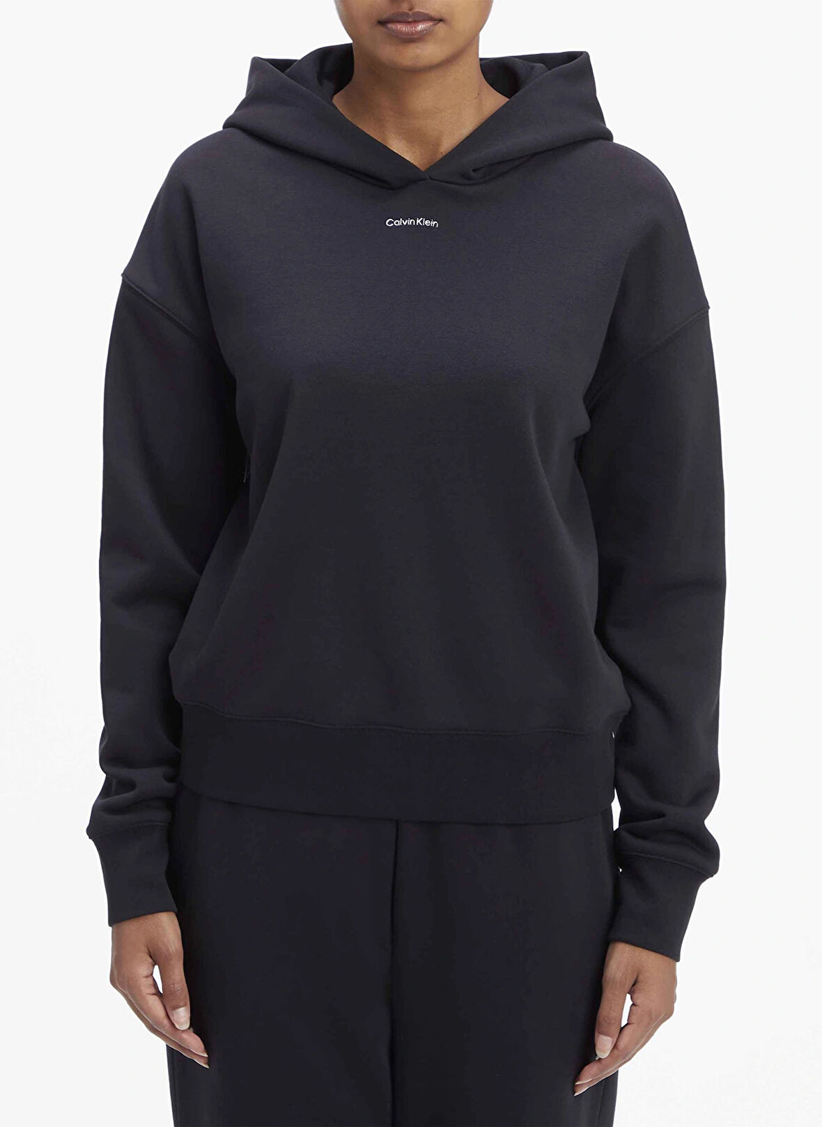 Calvin Klein Kapüşon Yaka Baskılı Siyah Kadın Sweatshırt NANO LOGO RELAXED HOODIE