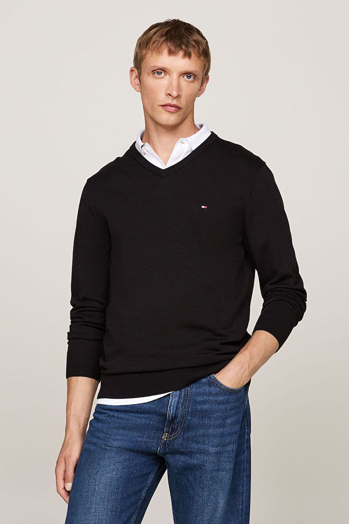 Erkek Regular Fit V Yaka Pamuklu Triko Kazak - Siyah | XS