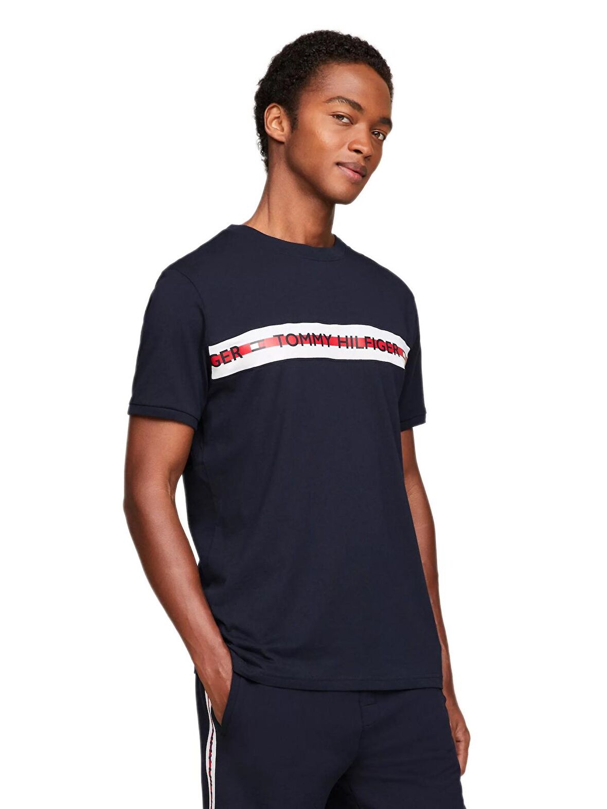 Erkek Bisiklet Yaka Logolu Lacivert T-Shirt