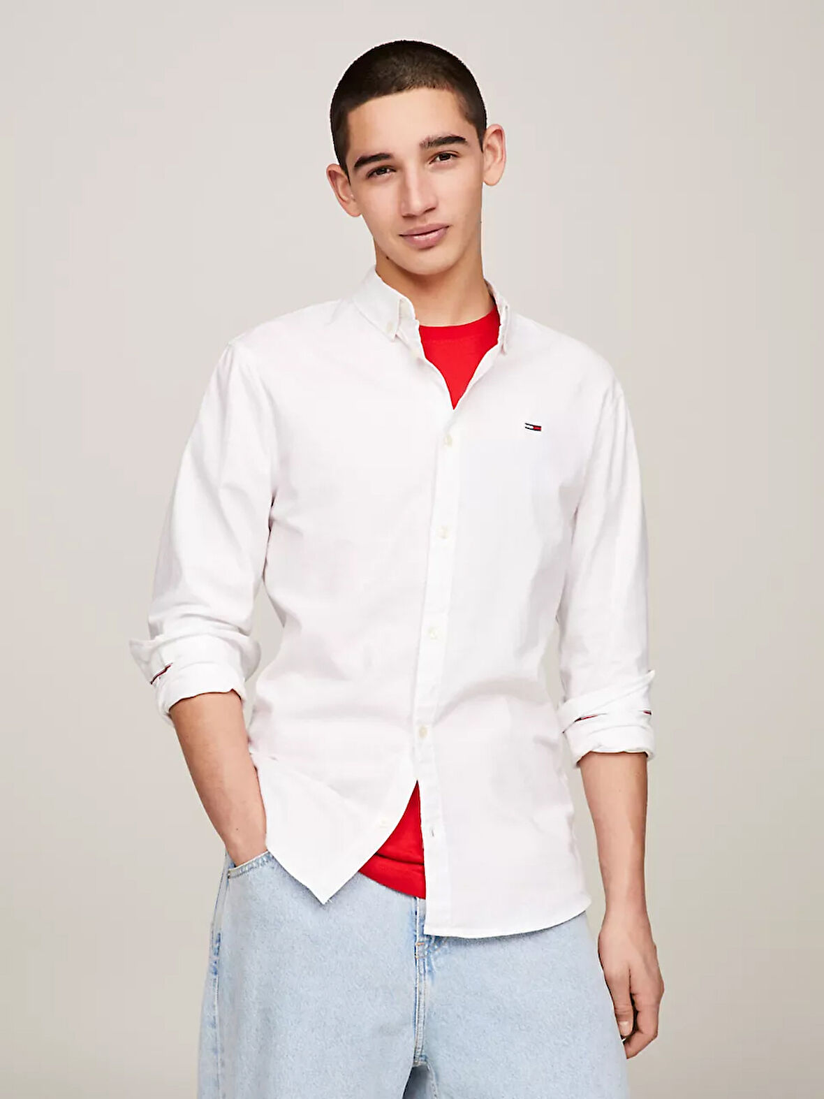 Erkek Tjm Slim Stretch Oxford Gömlek - Beyaz  | XS