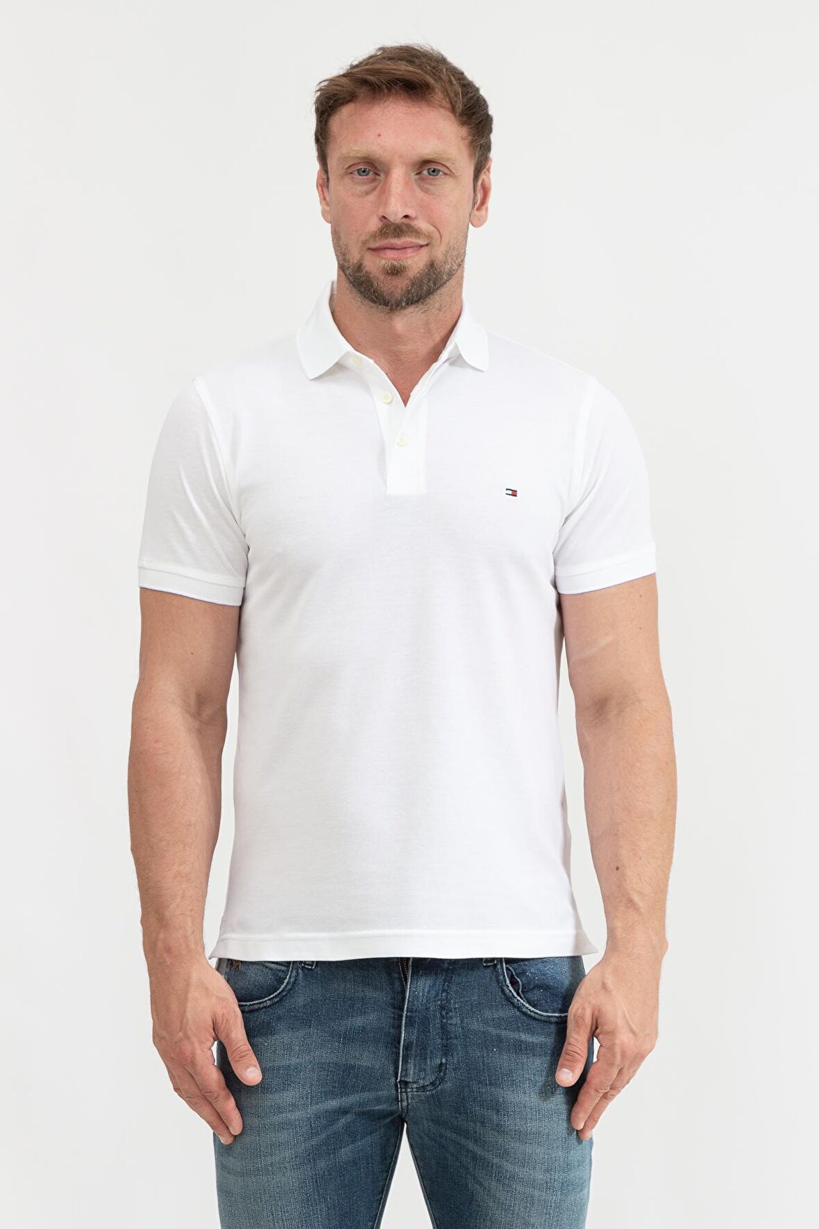Tommy Hilfiger Polo Yaka Beyaz Erkek T-Shirt MW0MW17771YBR