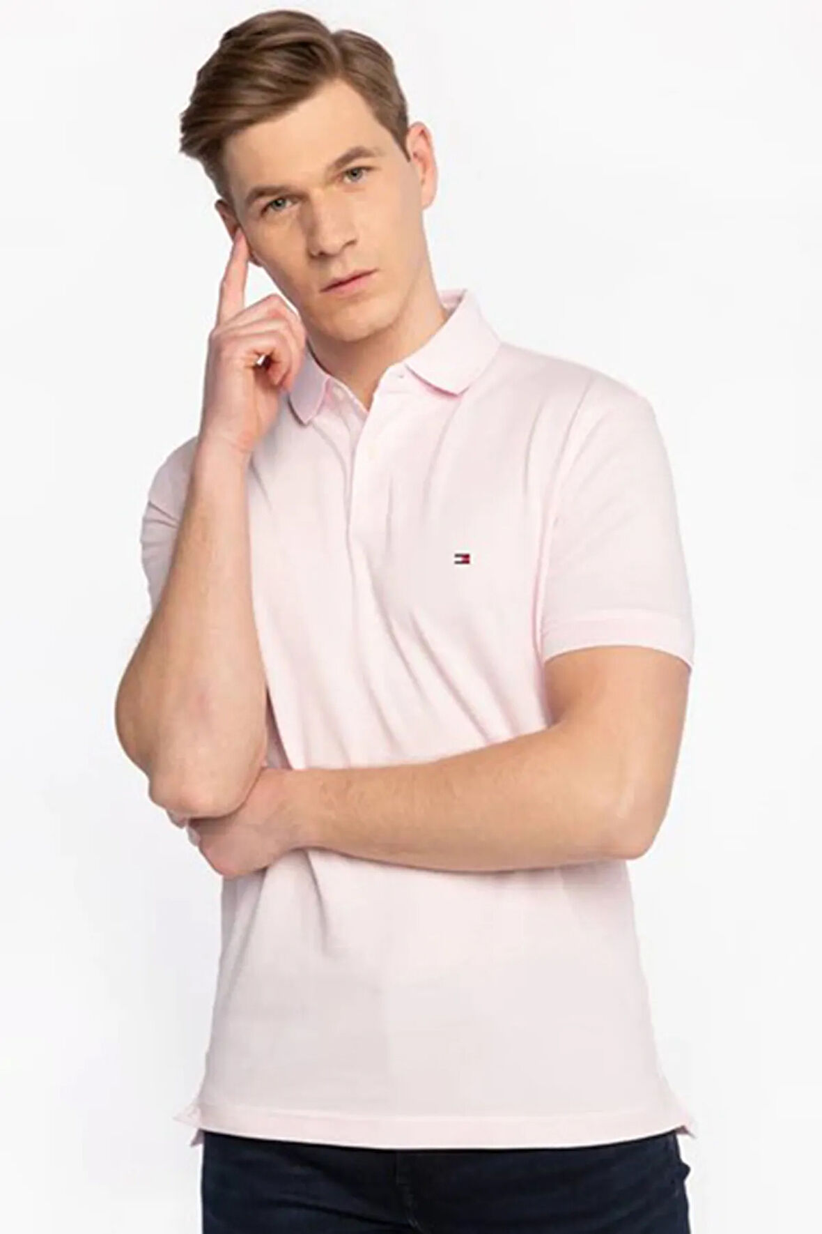TOMMY HILFIGER Erkek  1Pembe Polo Yaka T-Shirt MW0MW17770 TOG