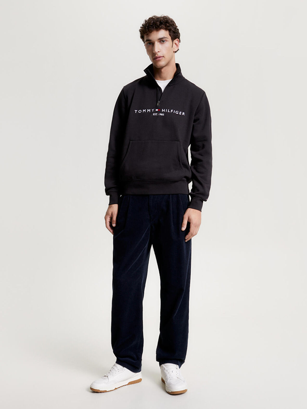 Logo Mockneck Erkek Yarım Fermuarlı Sweatshirt