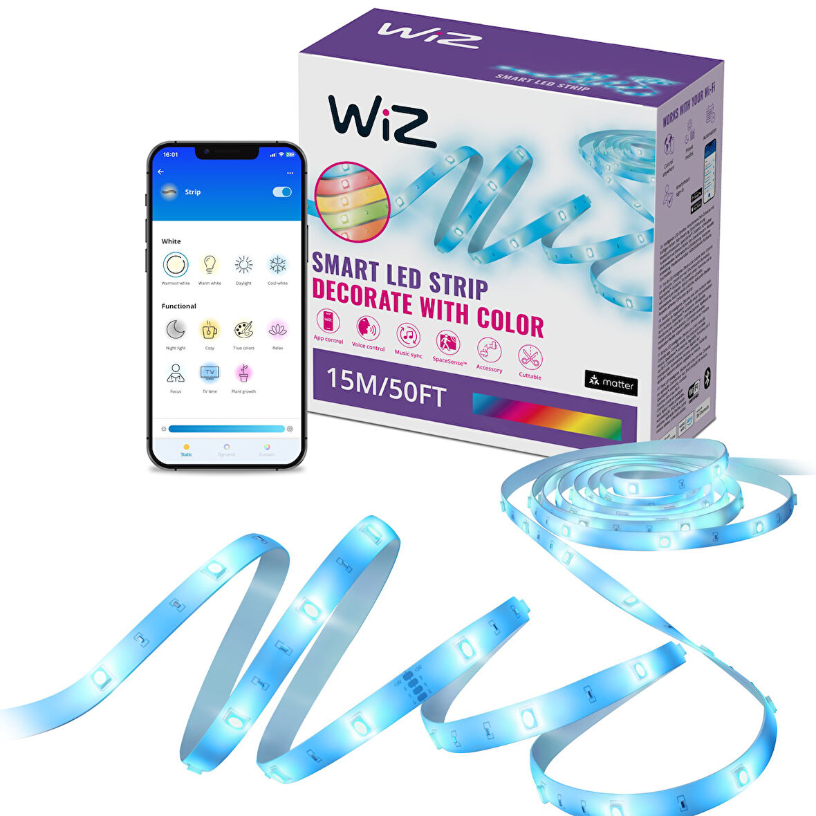 Wiz RGB 15 Metre Akıllı Led Şerit (16 Milyon Renk, Wi-Fi Kontrollü) - Google Home, Alexa and HomeKit
