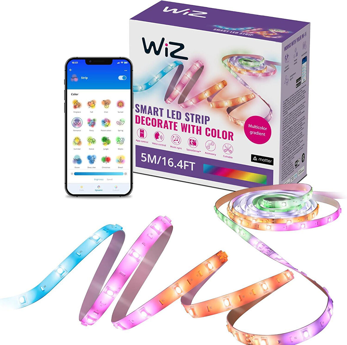 Wiz RGBIC 5 Metre Akıllı Led Şerit (16 Milyon Renk, Wi-Fi Kontrollü) - Google Home, Alexa and HomeKit
