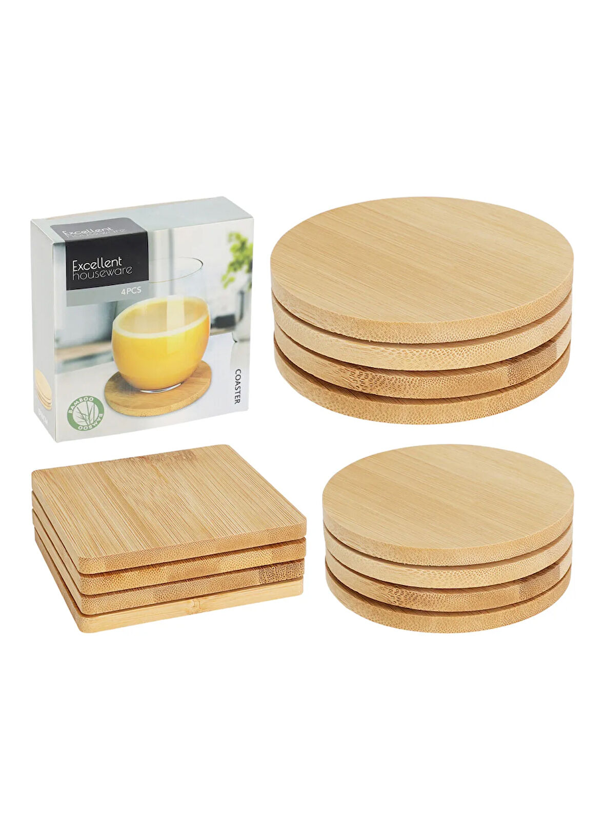 Boyner Evde Çok Renkli Bardak Altlıgı 4'lü Ahşap 2 Ass. Kare-Yuvarlak