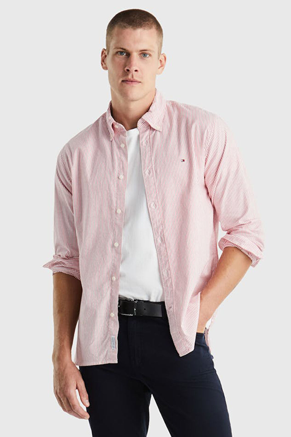 Erkek 1985 Flex Oxford Çizgili RF Gömlek - Kırmızı | XS