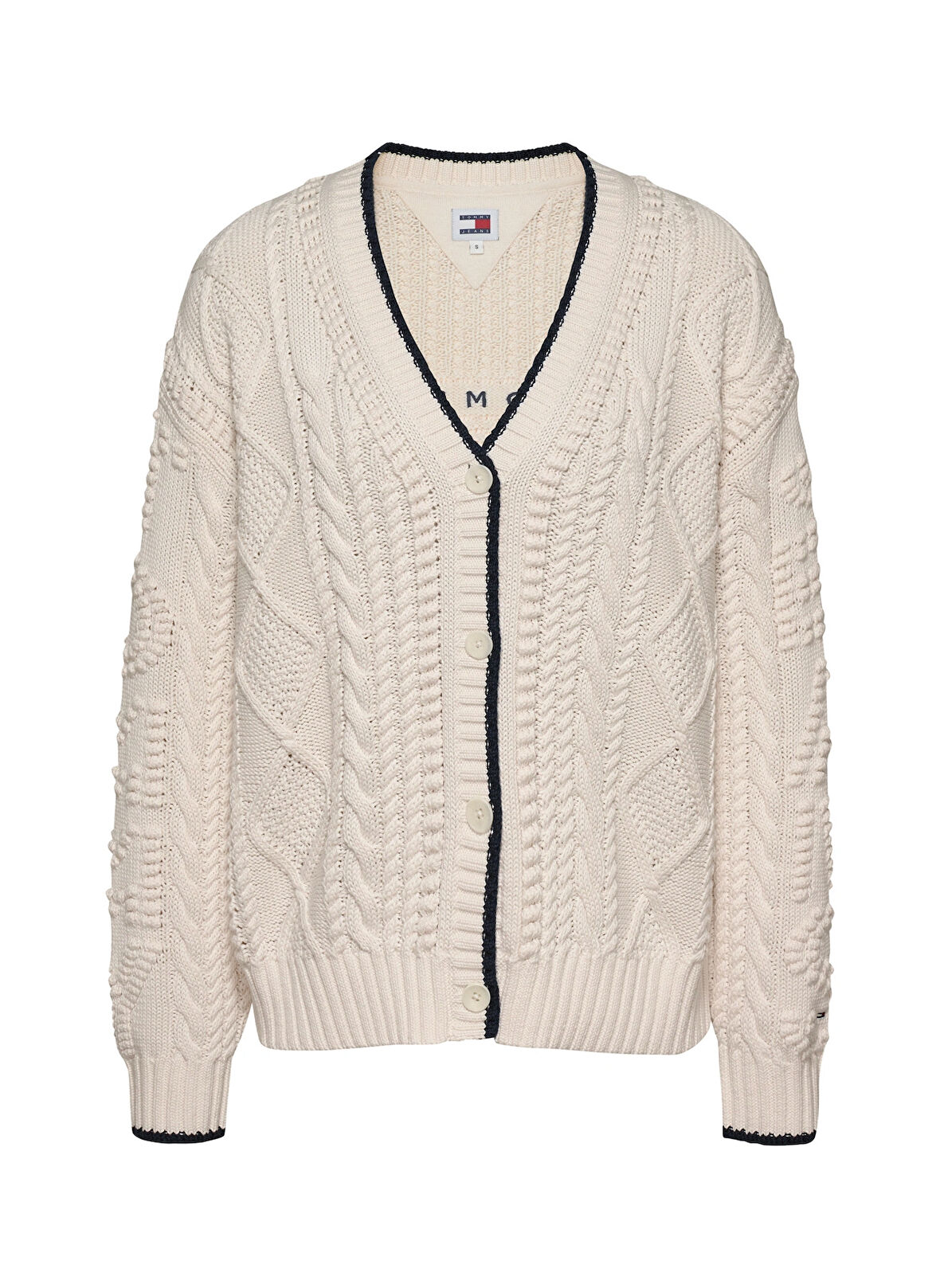 Tommy Jeans Beyaz Kadın Hırka TJW BUBBLE CABLE FLAG CARDIGAN