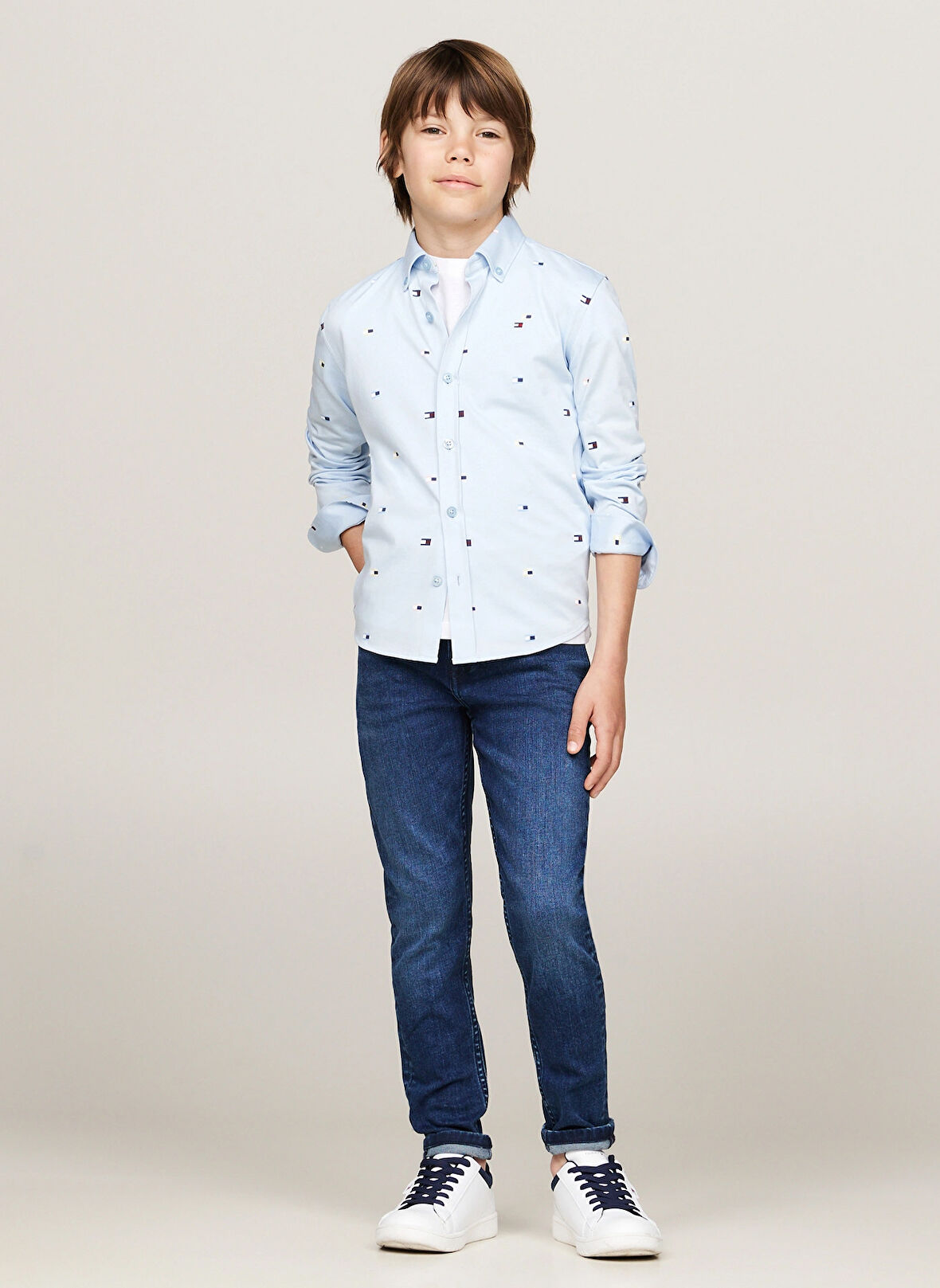 Tommy Hilfiger Baskılı Mavi Erkek Gömlek KB0KB09136C1Z