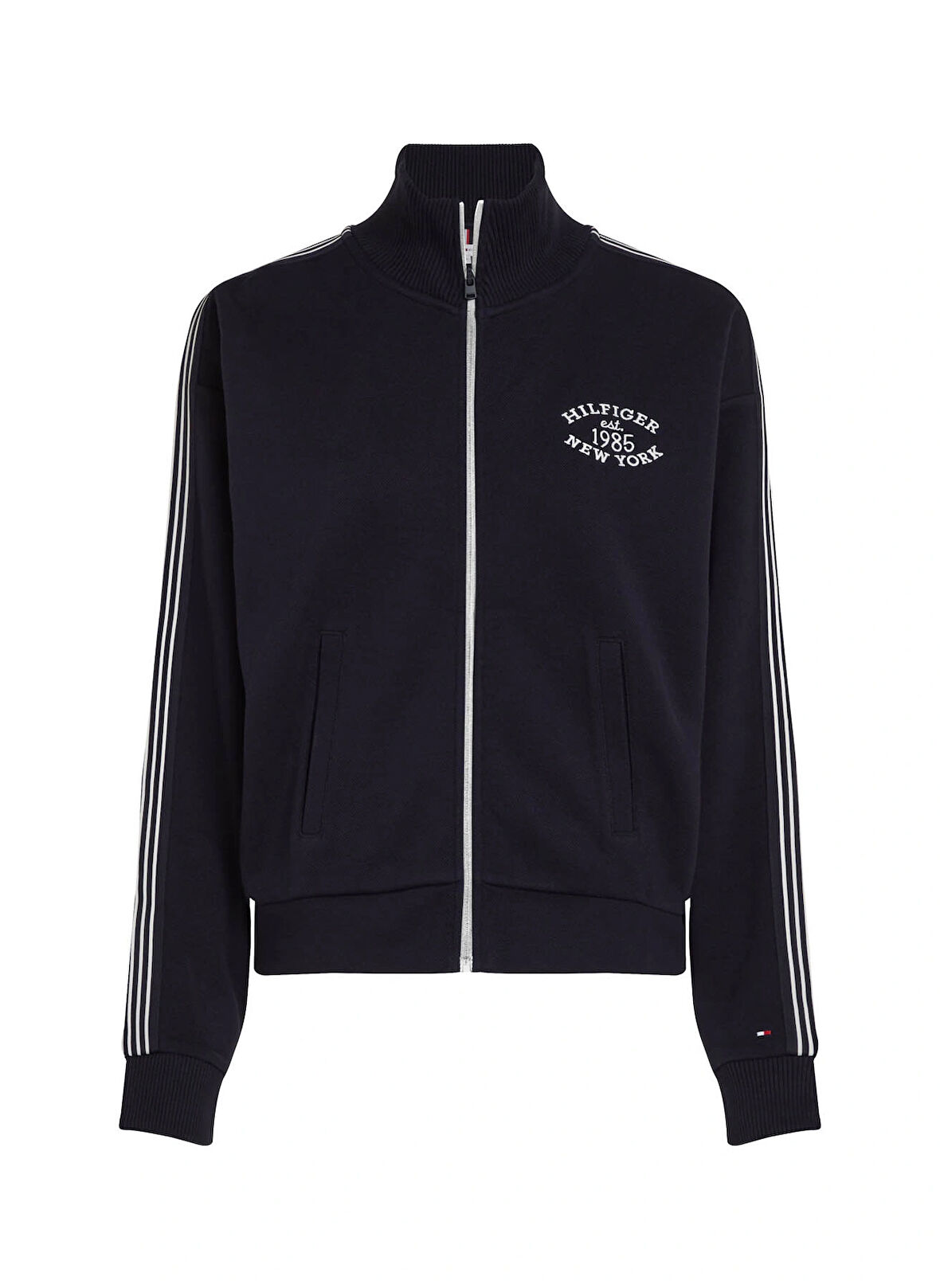 Tommy Hilfiger Dik Yaka Baskılı Lacivert Kadın Sweatshırt VARSITY REG FULL ZIP HWK JACKET