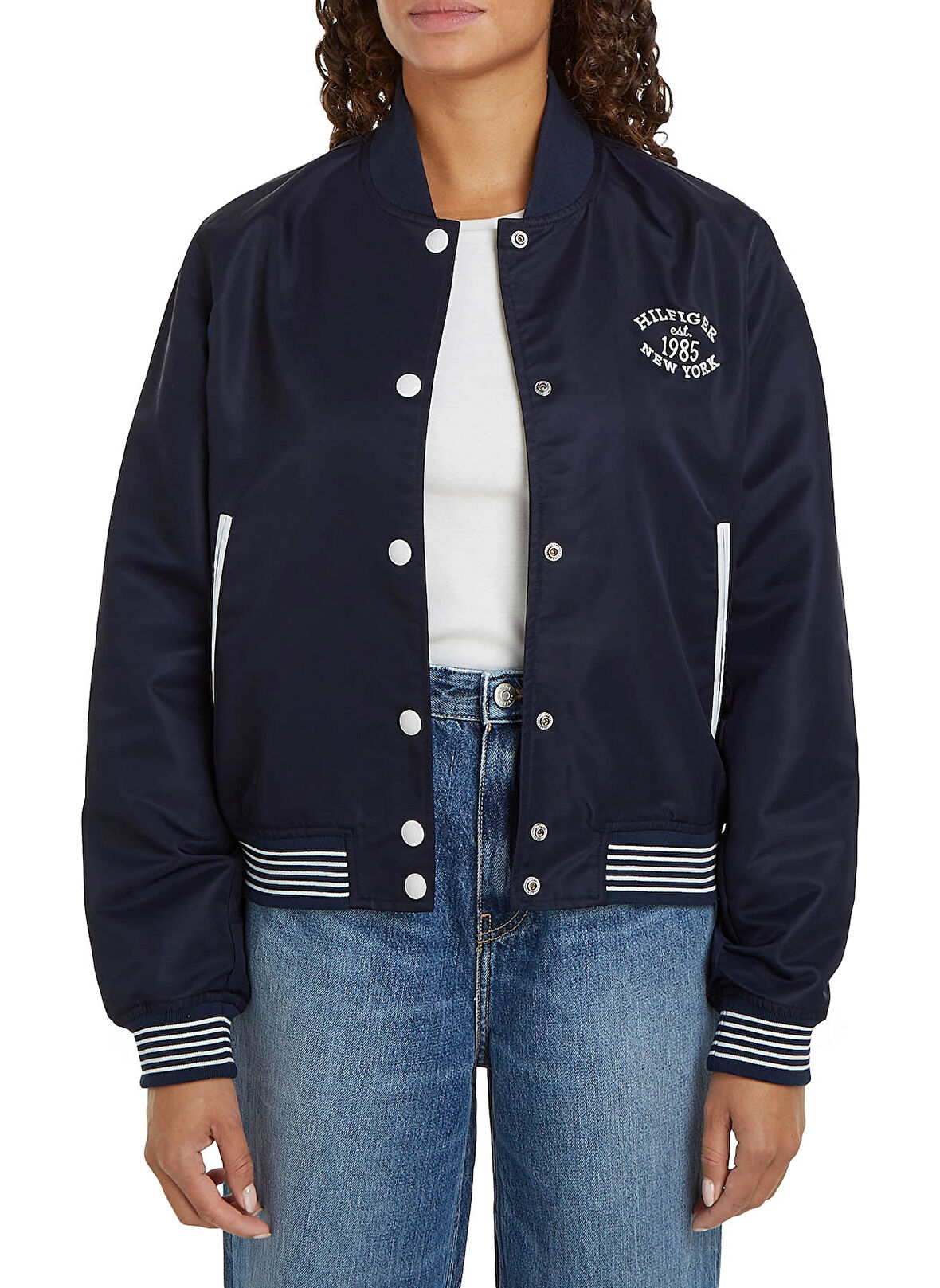 Tommy Hilfiger Standart Lacivert Kadın Ceket NON-PADDED VARSITY BOMBER JACKET