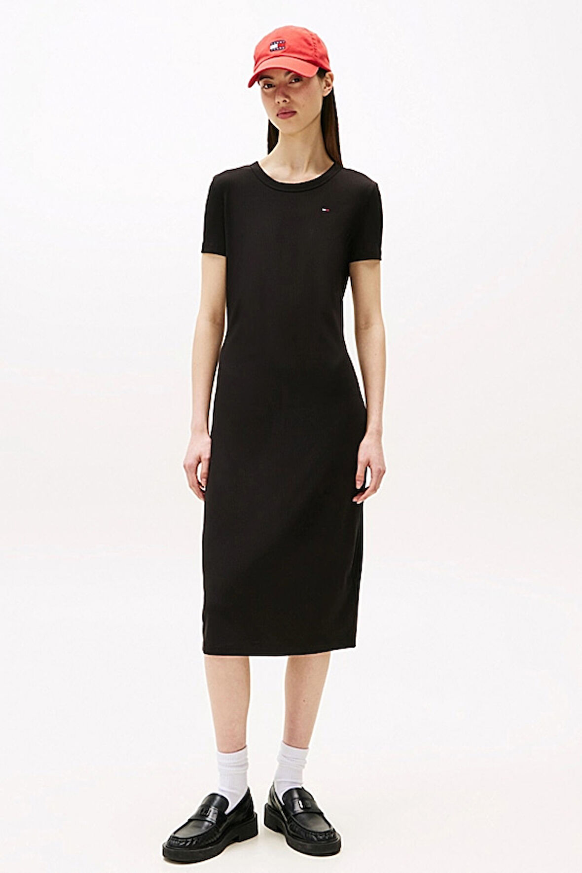 Kadın Fitilli Vücudu Saran Slim Fit Midi Elbise - Siyah | M