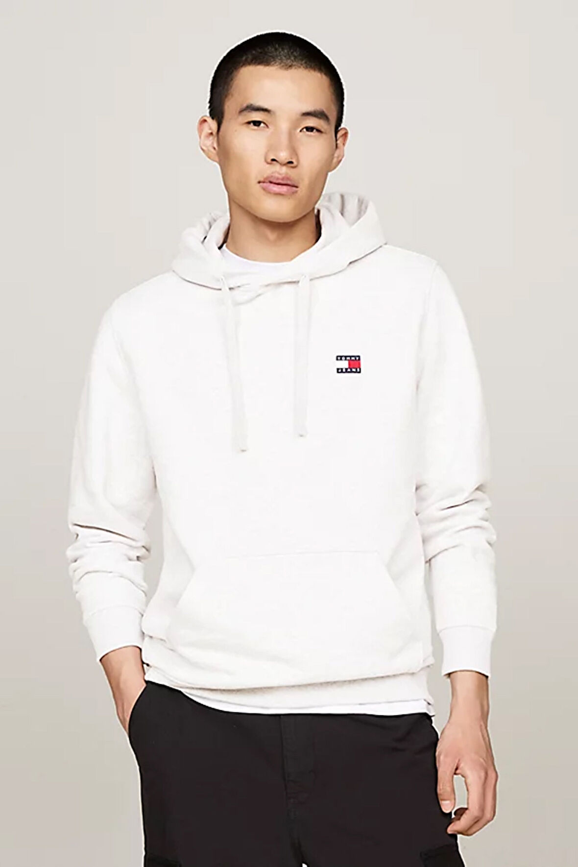Erkek TJM REG Rozet Bağcıklı Kapüşonlu Sweatshirt - Gümüş Gri | XL