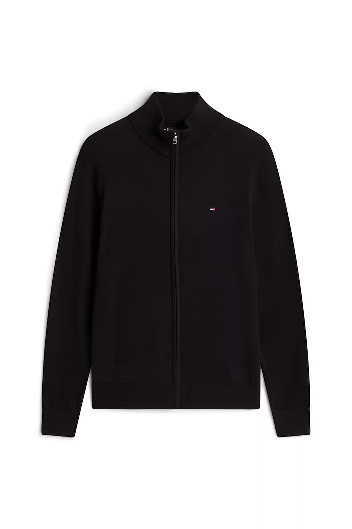 Erkek Fermuarlı Dik Yaka Pamuklu Triko Hırka - Siyah | S