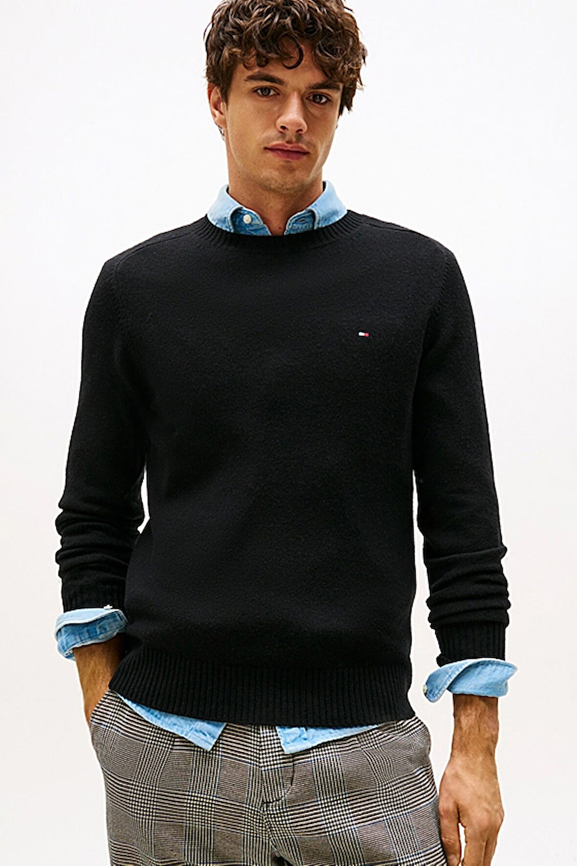 Erkek Regular Fit Kuzu Yünü Bisiklet Yaka Kazak - Siyah | XL