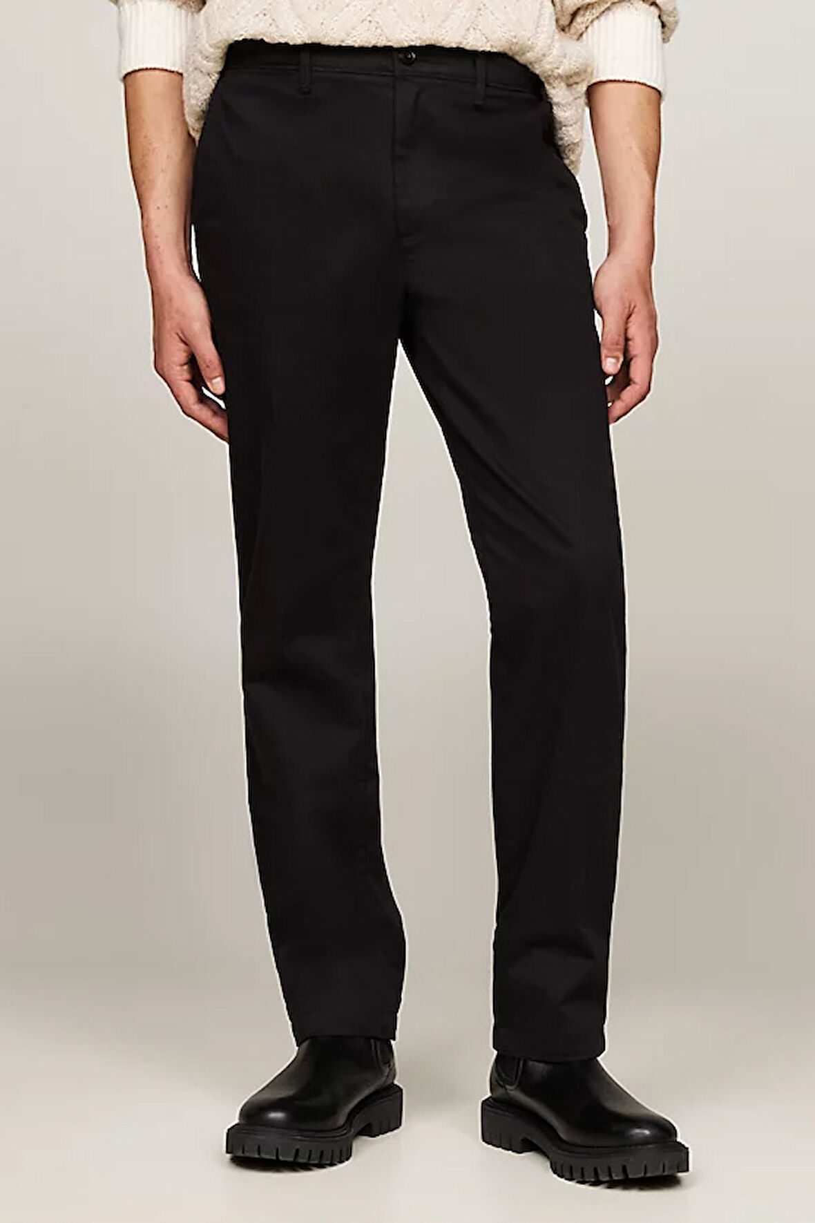 Erkek Denton Saten Düz Paça Chino Pantolon - Siyah | 30/30