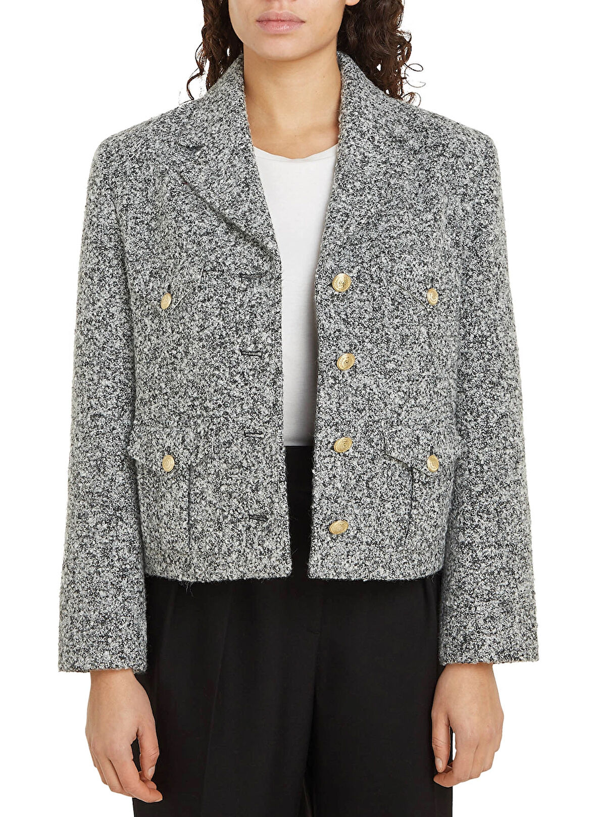 Tommy Hilfiger Standart Gri Kadın Ceket BOUCLE YÜN MIX JACKET