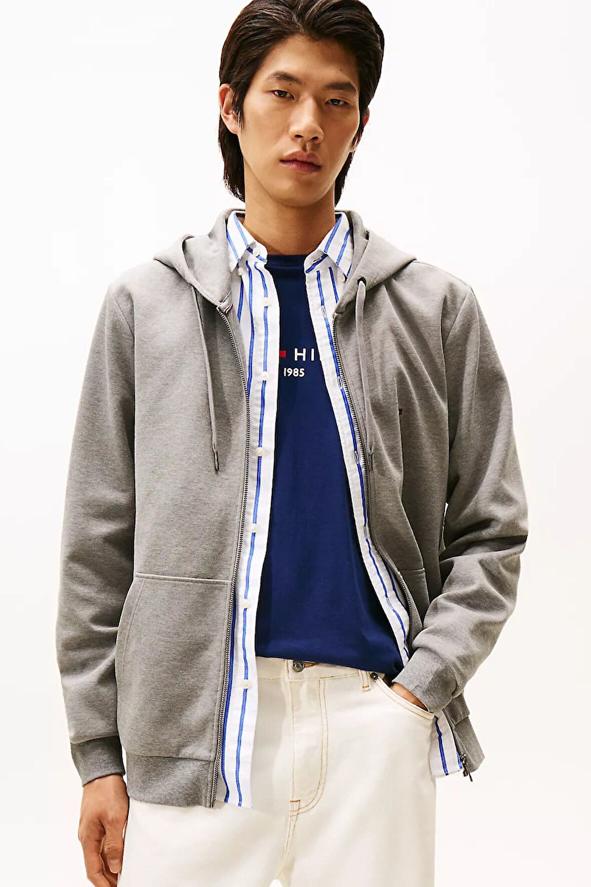 Erkek Regular Fit Kapüşonlu Fermuarlı Intechno Sweatshirt - Gri | M