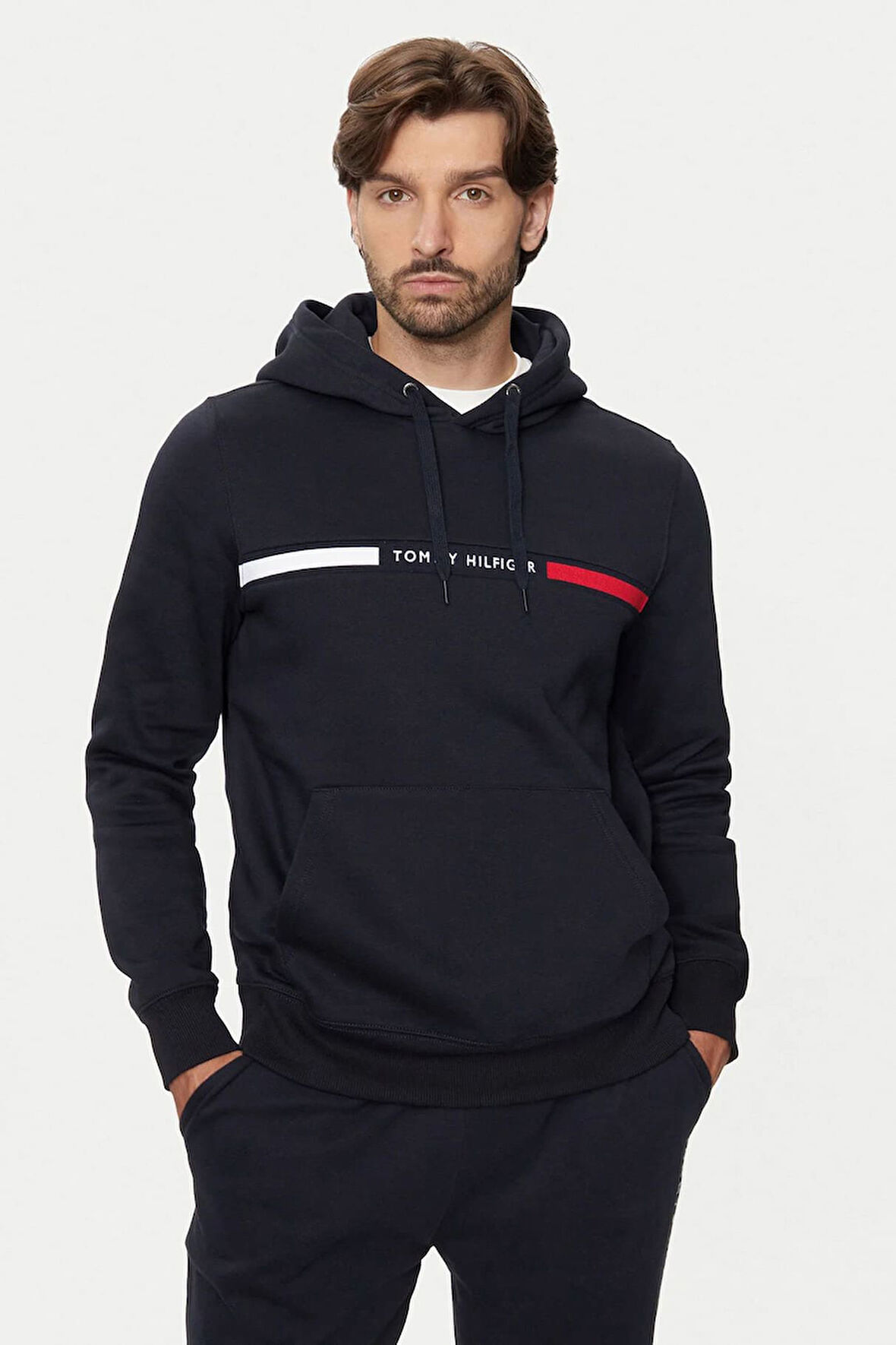 Erkek Th Chest Logo Drawstring Sweatshirt - Lacivert | XS