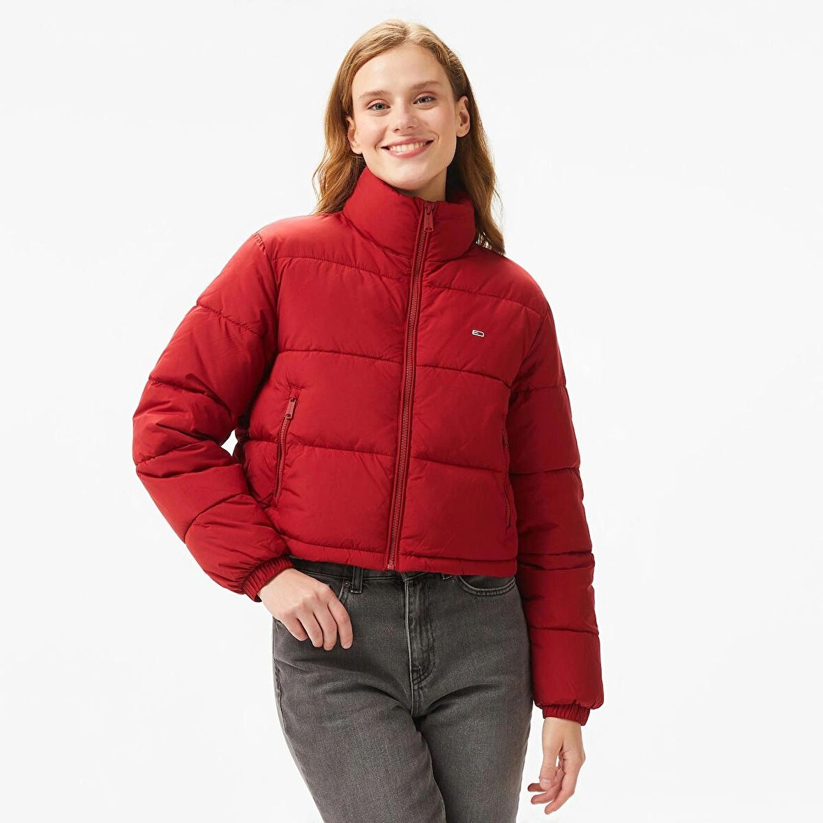 Tommy Hilfiger Jeans Essential Puffer Kadın Kırmızı Mont
