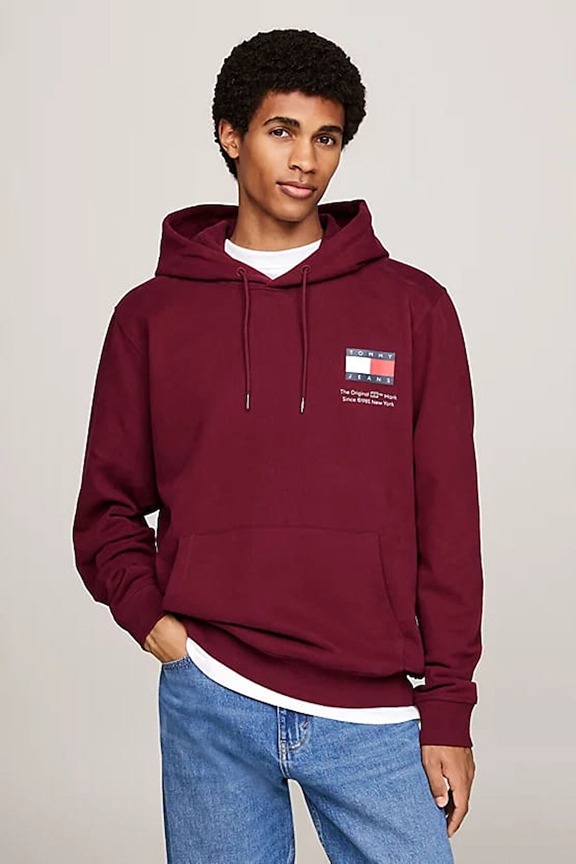 Erkek Logo Bağcıklı Kapüşonlu Sweatshirt - Koyu Kırmızı | M