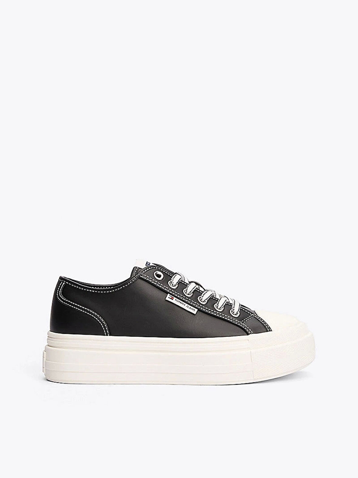 Tommy Hilfiger Erkek Deri Kontrast Dikişli Platform Sneaker