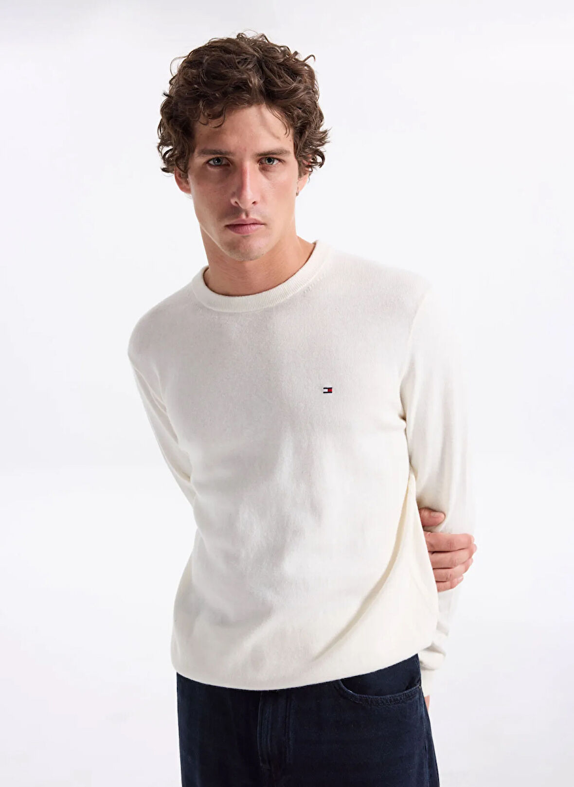 Tommy Hilfiger Bisiklet Yaka Normal Sarı Erkek Kazak MW0MW28046Z00_PIMA ORG CTN CASHMERE
