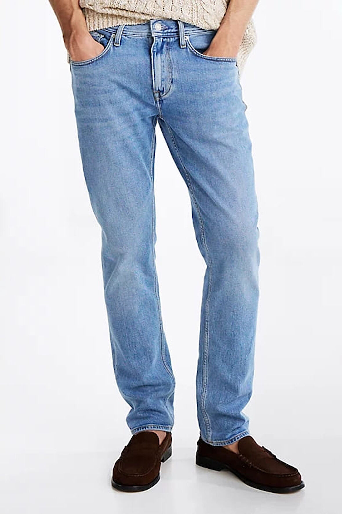 Erkek Denton Solmuş Düz Paça Kot Pantolon - Mavi | 30/30