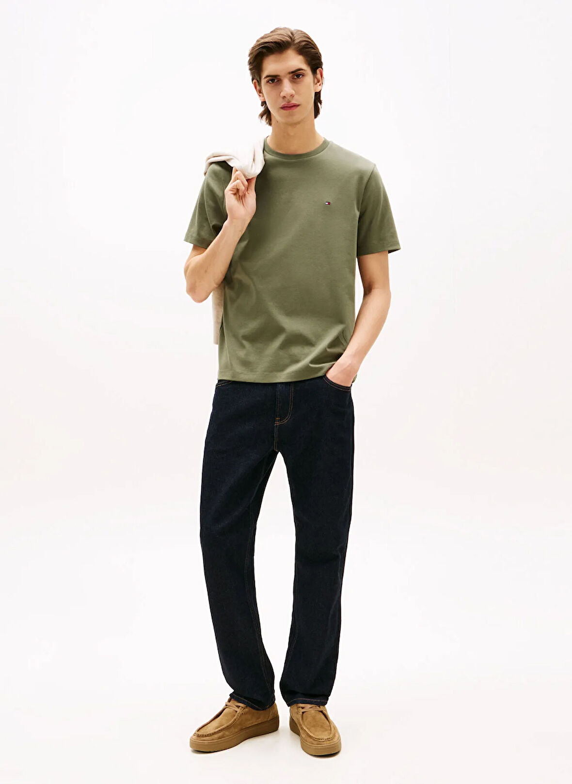 Tommy Hilfiger Bisiklet Yaka Yeşil Erkek T-Shirt MW0MW37508PLI_LIGHT INTERLOCK TEE